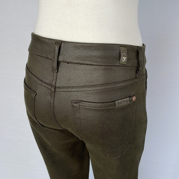 7 For All Mankind Faux Leather Pants Olive Sz 29 - Picture 9 of 15